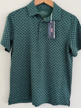 BOYS Vineyard Vines OTG Sankaty Polo Shirt Large 16 Green Skier Performance
